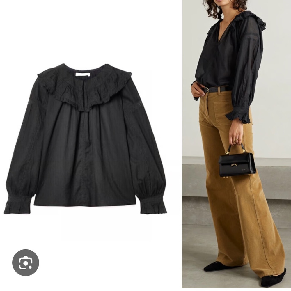 Doen Black V-Neck Lace-Trim Blouse - Picture 2 of 6